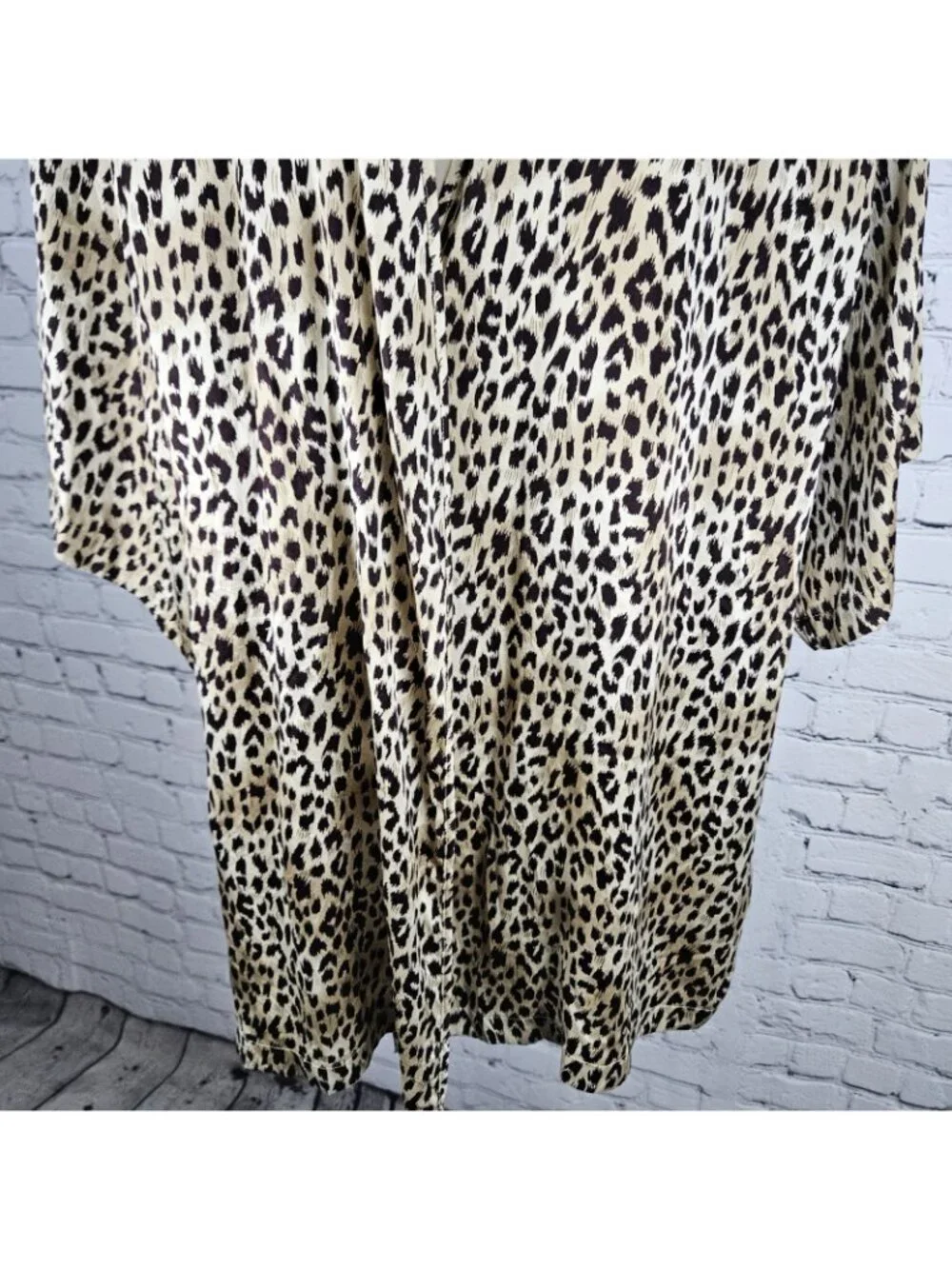 Marilyn Monroe Warners Brown Silk Leopard Lace 3/4 Sleeve Pockets Short Robe P/S